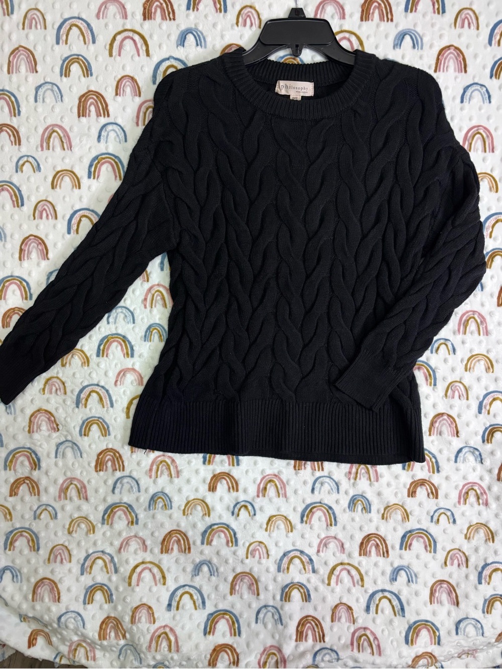Philosophy Black Cable Knit Crewneck Sweater Size XS